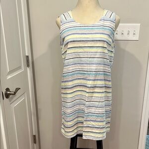 Christopher & Banks Striped Midi Dress - Multicolor Size XL Linen Pull-On